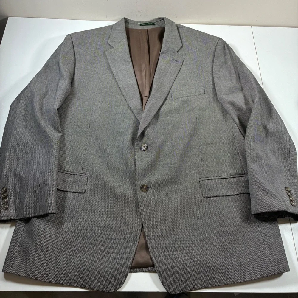 Lauren Ralph Lauren Blazer 50R Grey Micro Check 100% Wool Sport Coat